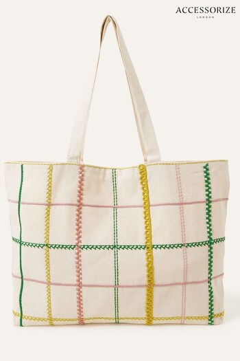 Accessorize Natural Check Stitch Shopper Bag (534361) | £22