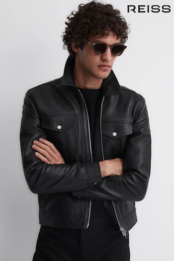 Reiss Black Carp Leather Zip Through Jacket (534421) | £428
