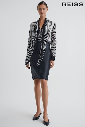 Reiss Black/White Gabbi Check Tie Neck Blouse (534440) | £178