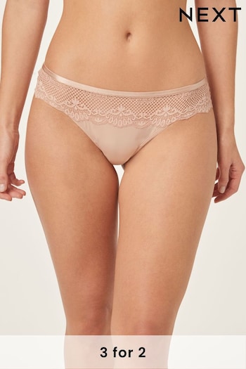 Light Pink Thong Microfibre And Lace Knickers (534446) | £7