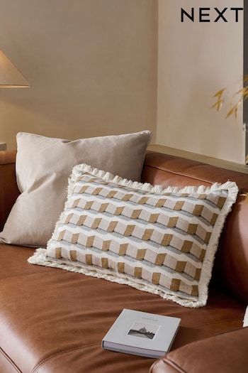 Natural 40 x 59cm Enzo Geometric Fringe Cushion (534510) | £20