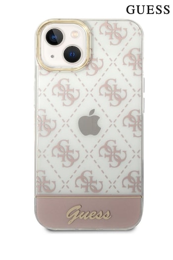 Guess Pink iPhone 14 Plus Case Iml Electroplated 4G Pattern Bottom Stripe Script Logo (534665) | £40