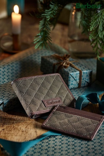 Barbour® Green Quilted Padbury Wallet and Card Holder Gift Set (534697) | £60