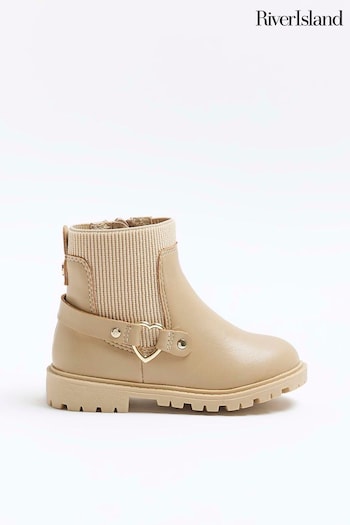 River Island Brown Girls Heart Strap Chelsea Boots Pay (535009) | £25