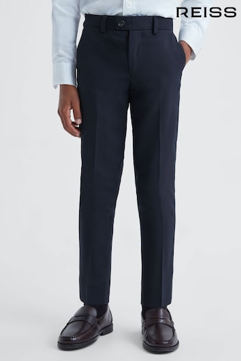 Reiss Navy Hope Senior Wool Blend Adjustable cropped Trousers (535187) | £58