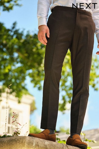 Brown Slim Fit Textured Suit: Trousers (535708) | £50