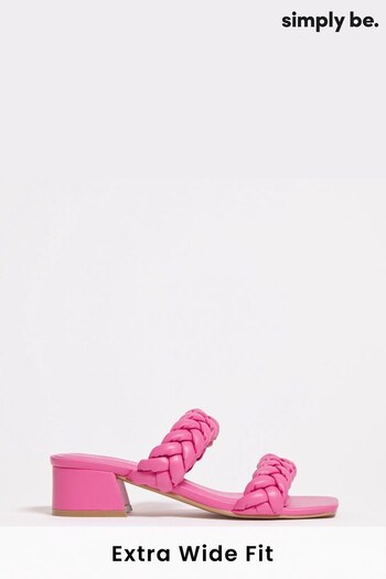 Simply Be Pink Plaited Low Block Heel Sandals in Extra Wide Fit (535865) | £35