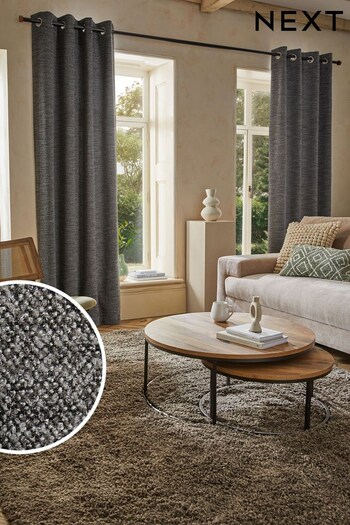 Charcoal Grey Bouclé Textured Eyelet Lined Curtains (535979) | £60 - £150