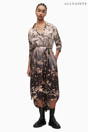 AllSaints Eva Gaia Ombre Short Sleeve Brown Dress (536027) | £299