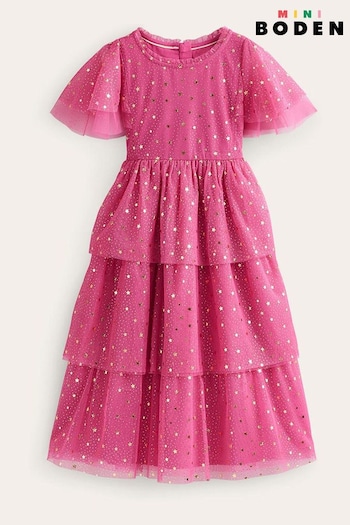 Boden Pink Foil Star Tulle Dress (536072) | £57 - £62