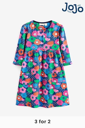 JoJo Maman Bébé Navy Bold Floral Print Button Front Dress (536227) | £22.50