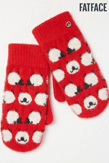 FatFace Red Stevie Sheep Knitted Mittens (536319) | £22.50