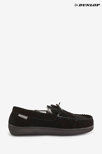 Dunlop Black Mens Real Suede Full Moccasin Slippers (536334) | £30
