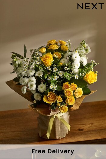 Yellow Summer Gift Wrapped Fresh Flower Bouquet in Vase (536417) | £35
