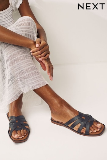 Black Regular/Wide Fit Forever Comfort® Leather Lattice Mules Mardy Sandals (536485) | £22