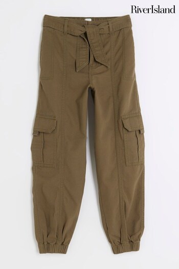 River Island Green Girls Self Belted Cargo Trousers (536530) | £20