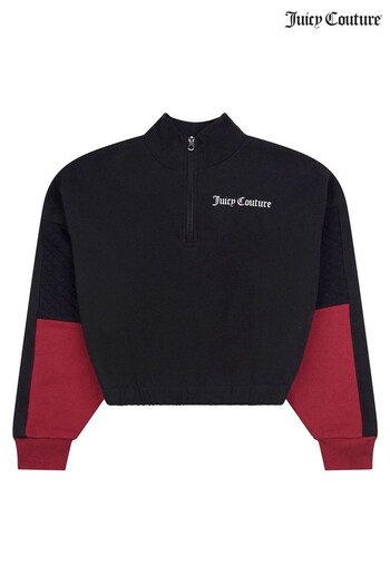 Juicy Couture Girls Boxy Crop Quarter Zip Funnel Black Sweatshirt (536546) | £65 - £84