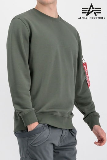 Alpha Industries Dark Olive Green USN Blood Chit Sweater (536547) | £100