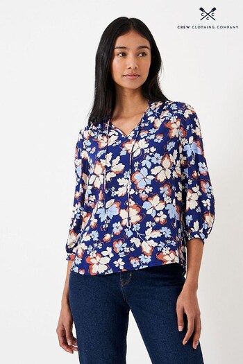 Crew Clothing Company Blue Floral Print  Relaxed Blouse (536755) | £55