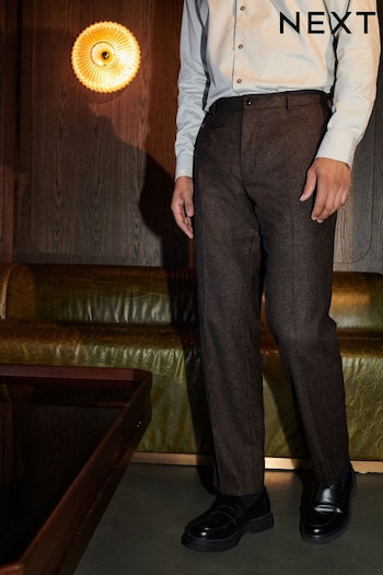 Textured Brown Nova Fides Italian Fabric Trousers With Wool (536812) | £55