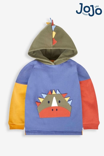 JoJo Maman Bébé Denim Blue Dino Boys' Appliqué Novelty Hoodie (536958) | £26