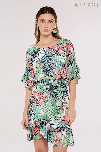 Apricot Cream Multi Painterly Tropical Chiffon Dress (537107) | £35