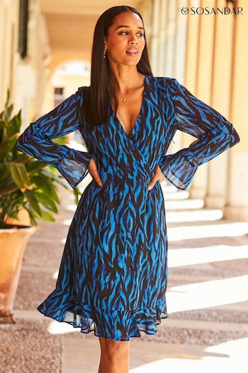 Sosandar Blue Wrap Front Dress (537327) | £75