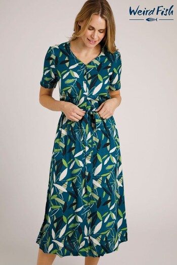 Weird Fish Blue Islanna Eco Viscose Printed Midi Dress (537329) | £58