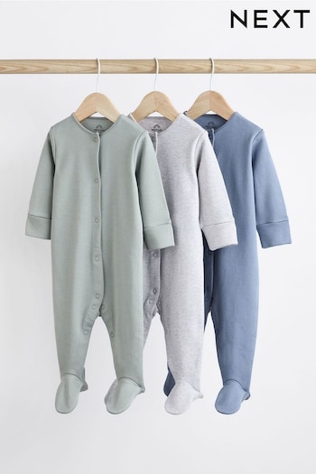 Grey / Blue Baby Cotton Sleepsuits 3 Pack (0-3yrs) (537472) | £12 - £14