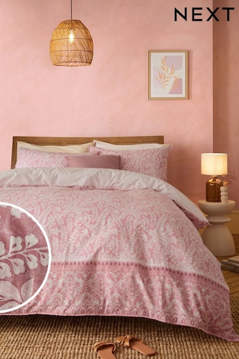 Pink Woodblock Reversible 100% Cotton Duvet Cover and Pillowcase Set (537640) | £25 - £55