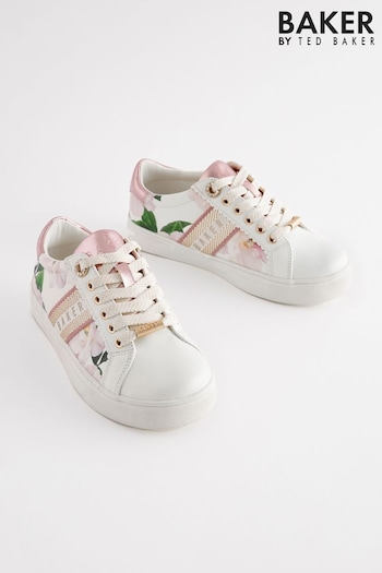 Baker by Ted Baker Girls Floral Lace Up White Trainers (537771) | £42 - £44