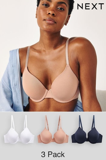 Navy Blue/Pink/White Pad Full Cup Cotton Blend Bras 3 Pack (537832) | £28 - £30