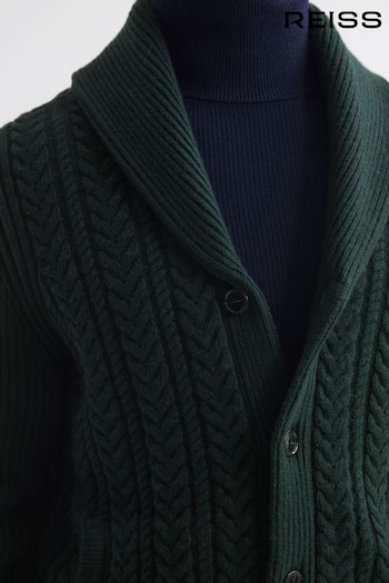 Reiss Forest Green Ashbury Cable Knitted Cardigan (537944) | £148