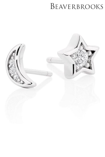 Beaverbrooks Cubic Zirconia Moon & Star Earrings (537949) | £35