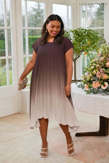 Live Unlimited Brown Ombre Curve Pleated Dress (538078) | £119
