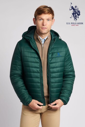 U.S. Polo Assn. Mens Green Hooded Quilted Coat (538176) | £89