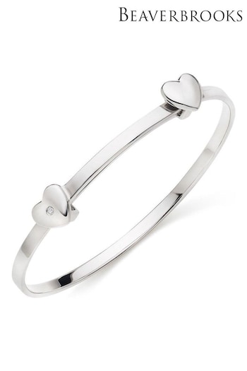 Beaverbrooks Children’s Mini B Silver Diamond Heart Bangle (538339) | £95