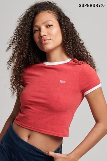 Superdry Red Organic Cotton Ringer Crop T-shirt (538345) | £18