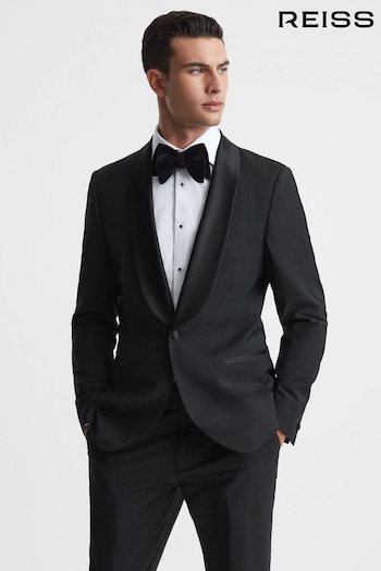 Reiss Black Poker Shawl Modern Fit Single Breasted Tuxedo Jacket (538372) | £328