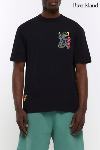 River Island Black Japanese Kaizu Tiger T-Shirt (538409) | £23