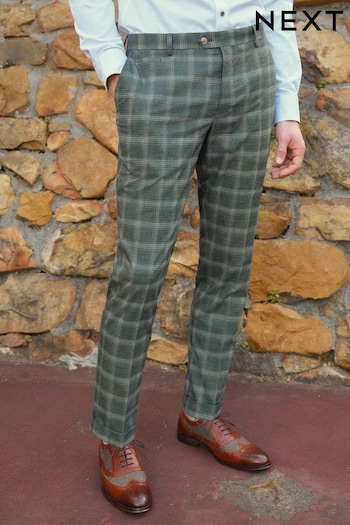 Green Slim Trimmed Check Suit Trousers (538504) | £50