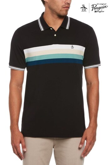 Original Penguin Blue Short Sleeve Chest Stripe Interlock Polo Shirt (538579) | £60