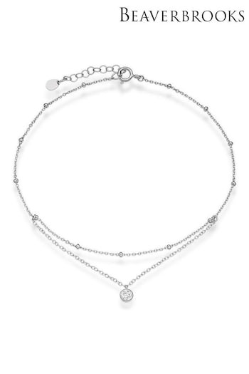 Beaverbrooks Sterling Silver Cubic Zirconia Double Strand Anklet (538611) | £35