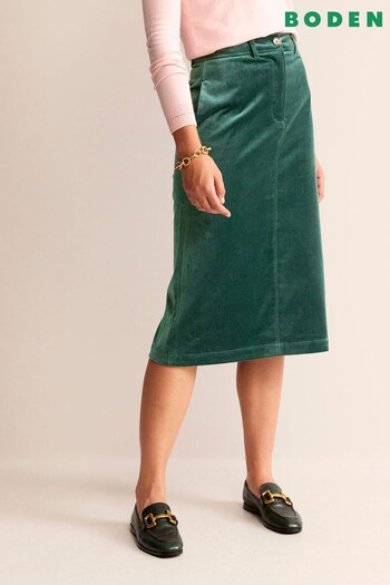 Boden Green Margot Velvet Midi Skirt (538900) | £85