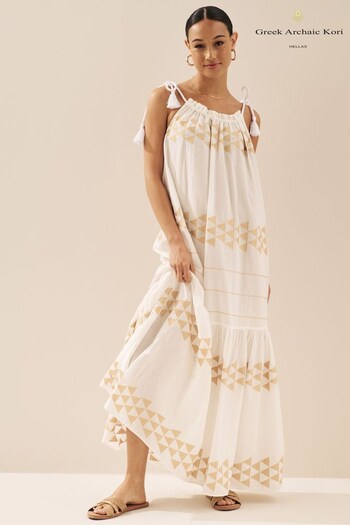 Greek Archaic Kori White Sleeveless Linen Maxi Dress (539158) | £159