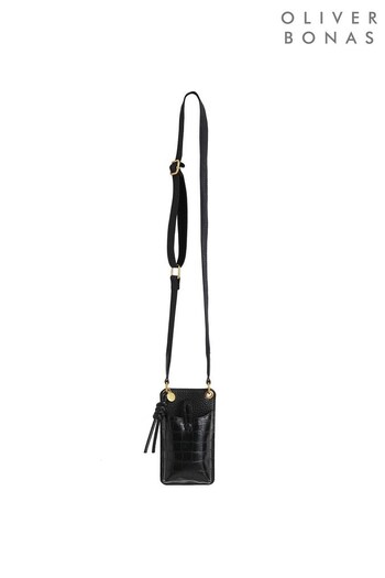 Oliver Bonas Croc Effect Cross-Body Phone Black Bag (539273) | £29.50