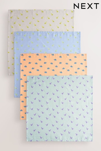 Bright Dinosaur Print Baby Muslin Cloths 4 Pack (539412) | £10 - £12