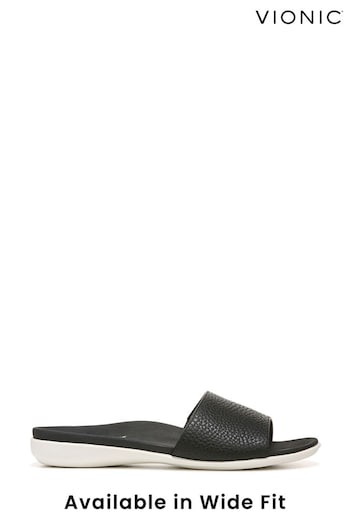 Vionic Val Black Tumbled Leather Slides (539426) | £70