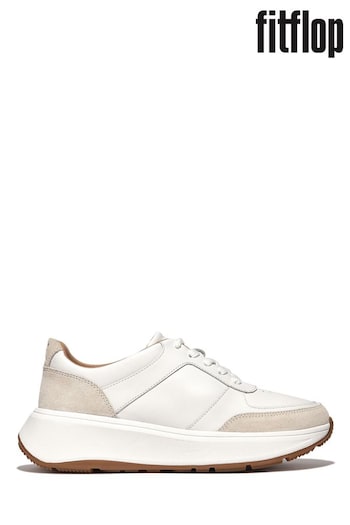 FitFlop White F-Mode Leather/Suede Flatform Trainers (539448) | £120