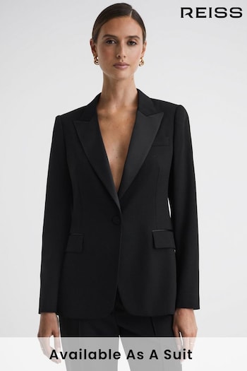 Reiss Black Alia Slim Fit Single Breasted Satin Suit Blazer (539582) | £268